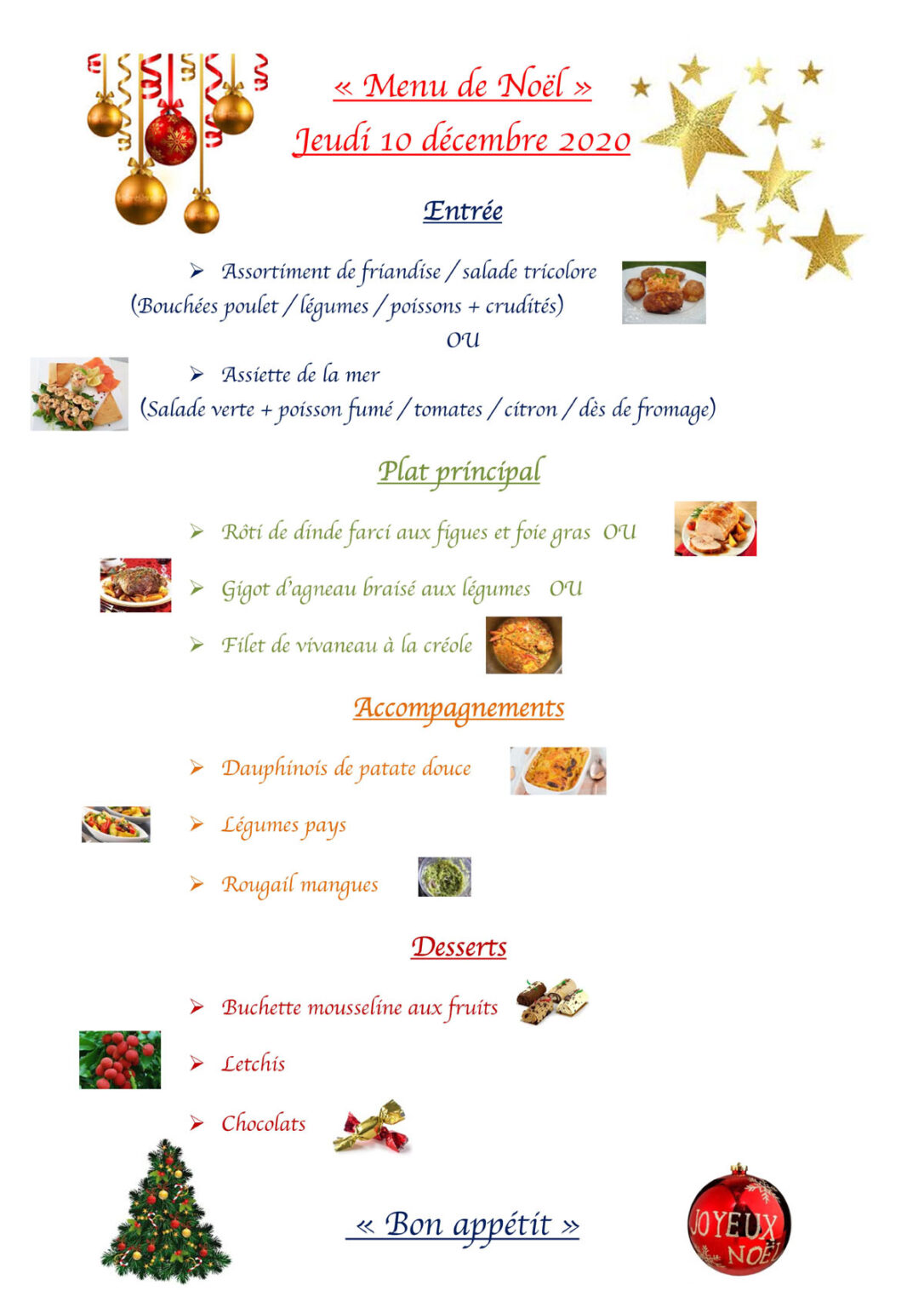 Menu de Noël – jeudi 10 décembre 2020 – Collège Emilien Adam de Villiers